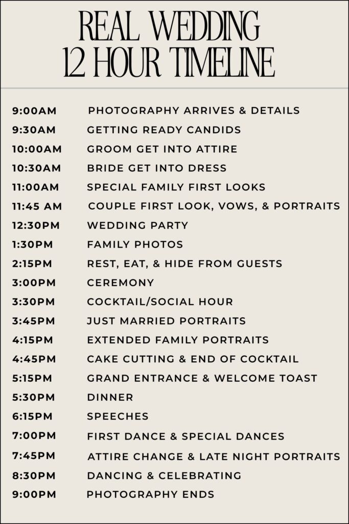 real 12 hour wedding timeline example